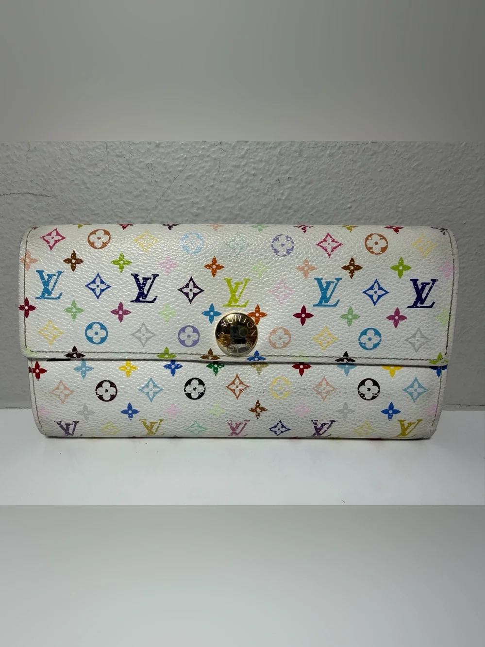 Louis Vuitton Murakami White Multicolor Monogram Canvas Long Wallet w Pink int.